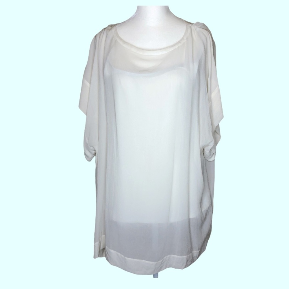 Eileen Fisher Silk Squared Flutter Sleeve Blouse